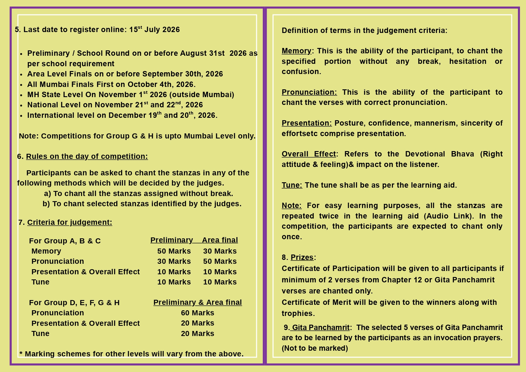 Chinmaya Geeta Chanting Competition 2026 Rules & regulations