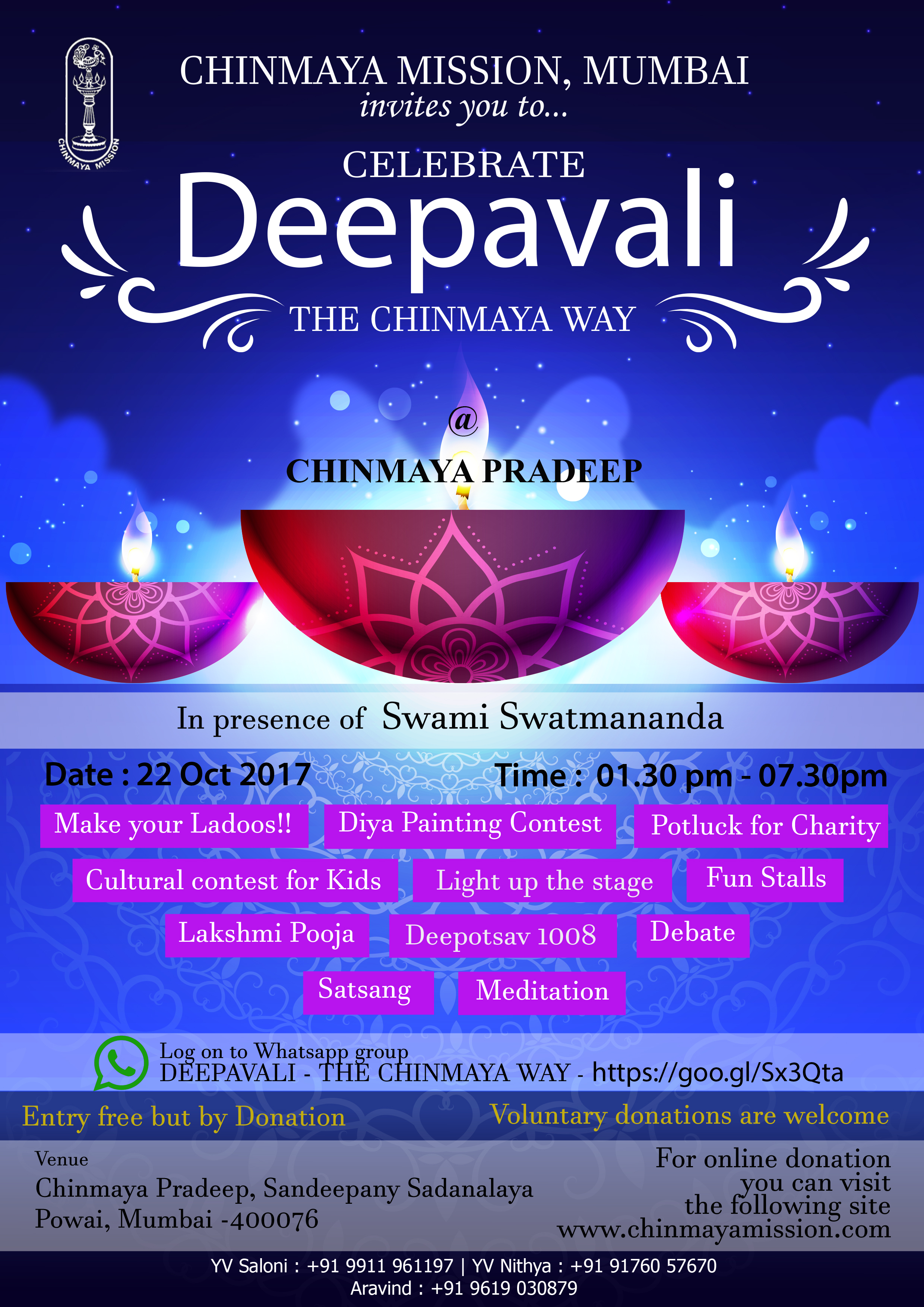 deepavali celebration chinmaya pradeep chinmaya mission